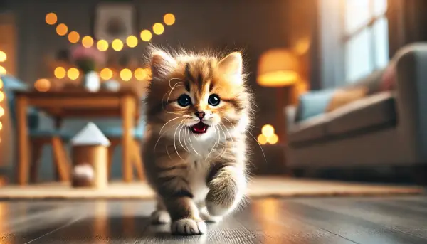 활발하게 뛰어노는 호기심 많은 새끼 고양이