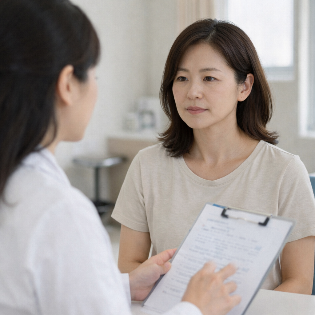 유방 변화로 병원에서 상담을 받는 모습