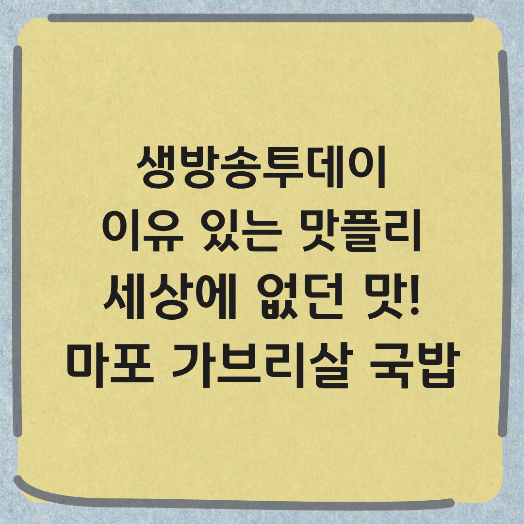 생방송투데이 이유 있는 맛플리 가브리살 국밥 마포 맛집 위치 메뉴 가격 정보