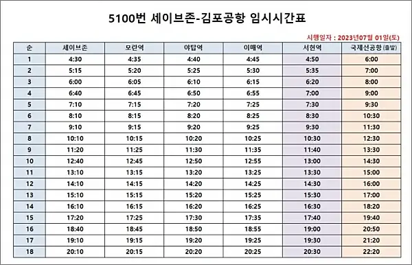 성남-세이브존에서-김포공항-5100번-리무진-시간표