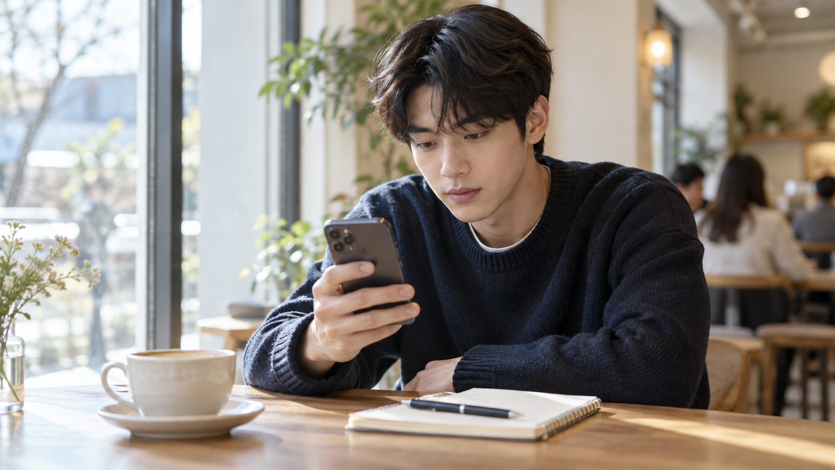 스마트폰으로 청년미래적금 신청 화면을 확인하는 청년