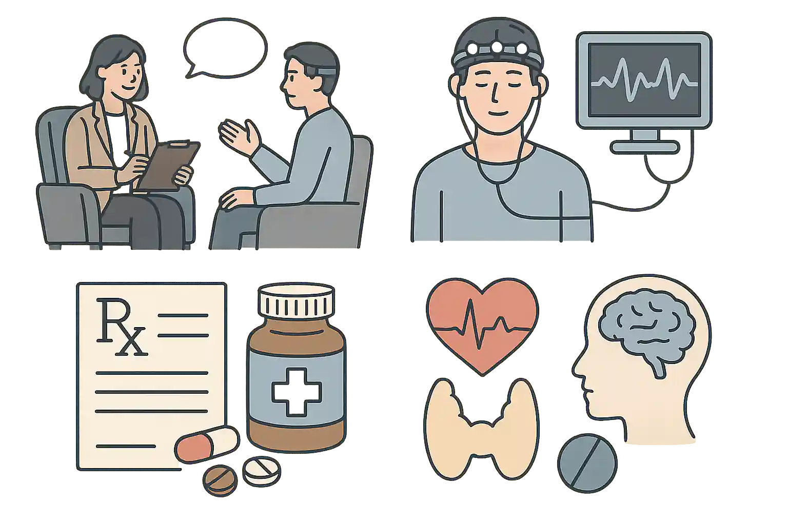 인지행동치료, 수면다원검사, 약물치료, 기저 질환 치료