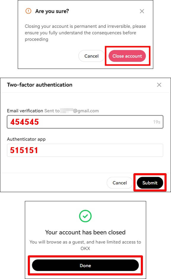 마지막 계정삭제 확인 메시지 및 인증, 계정삭제 완료 문구가 나타나 있다.