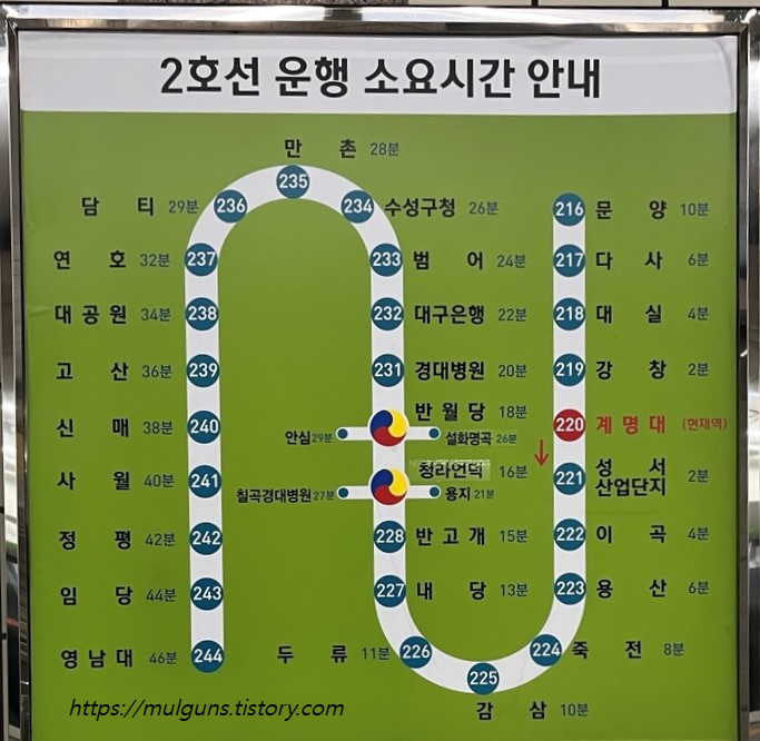 대구 지하철 2호선 소요시간