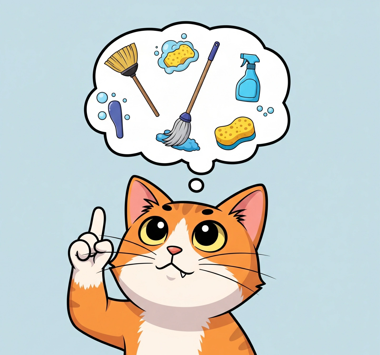 청소도구들 떠올리는 고양이 그림, A picture of a cat that reminds me of cleaning tools