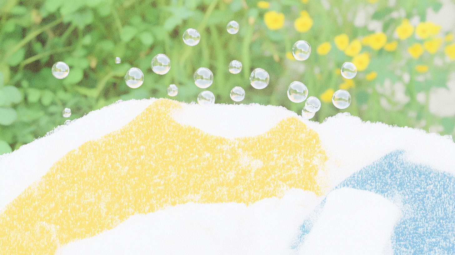 환경 친화적인 에코버블 기술이 적용되어 거품이 옷을 섬세하게 세탁하는 장면의 근접 촬영.