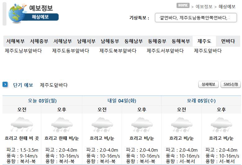 제주 앞바다 해상 예보