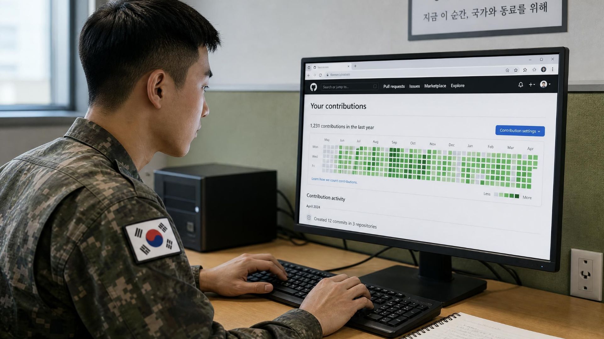 싸지방에서 설치 없이 브라우저로 GitHub 사용하는 군장병입니다.