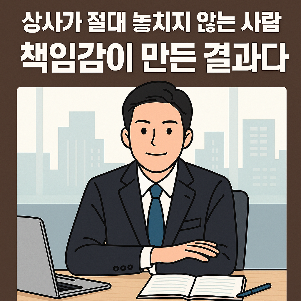 정장을 입은 직장인이 책임감 있는 태도로 업무에 임하는 모습