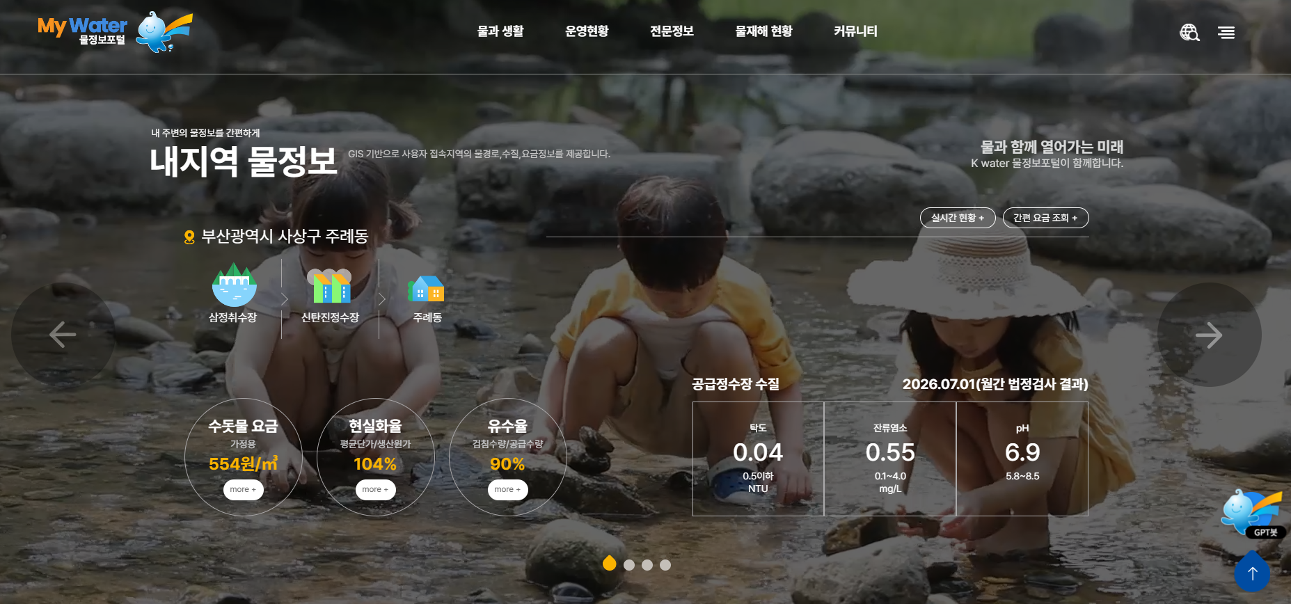 MyWater 물정보포털 홈페이지 바로가기｜수질&middot;댐 수위&middot;홍수&middot;가뭄 물정보 한눈에 관련 사진