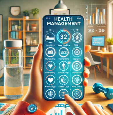 건강 관리 앱 활용, 규칙적인 생활 습관 만들기 관련 사진