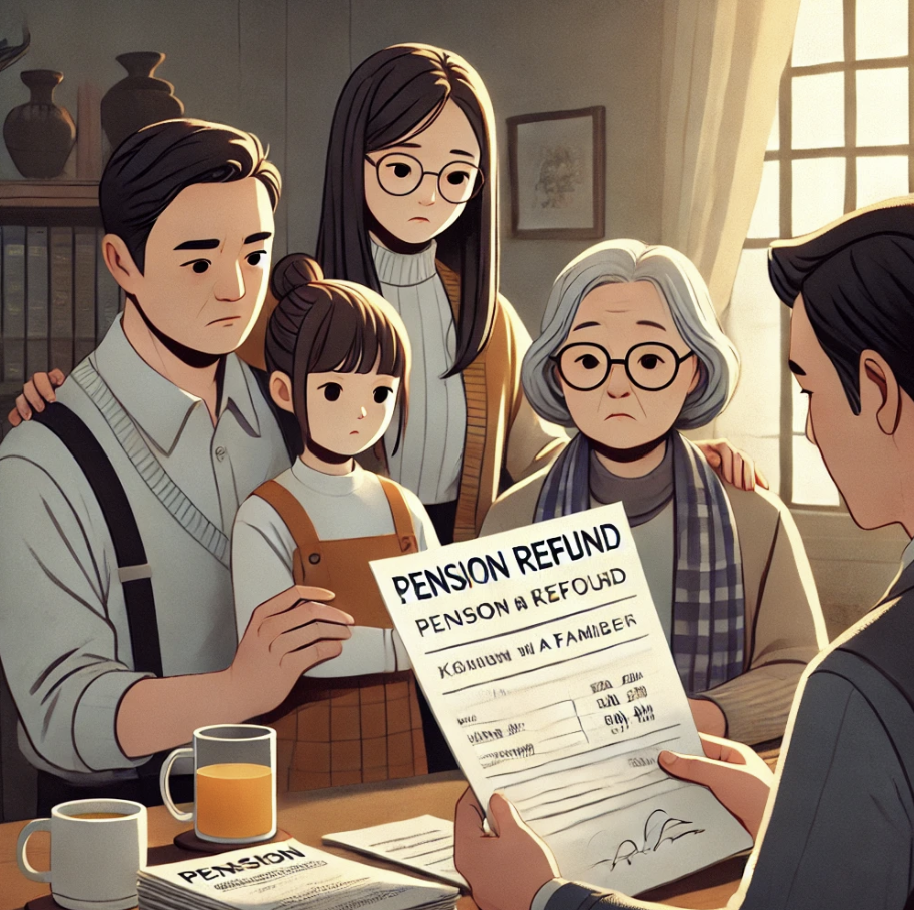 사망으로 인한 연금 반환을 청구하는 가족의 장면