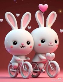 쌍둥이-같은-예쁜-분홍색-토끼-두마리가-자전거를-타는-일러스트