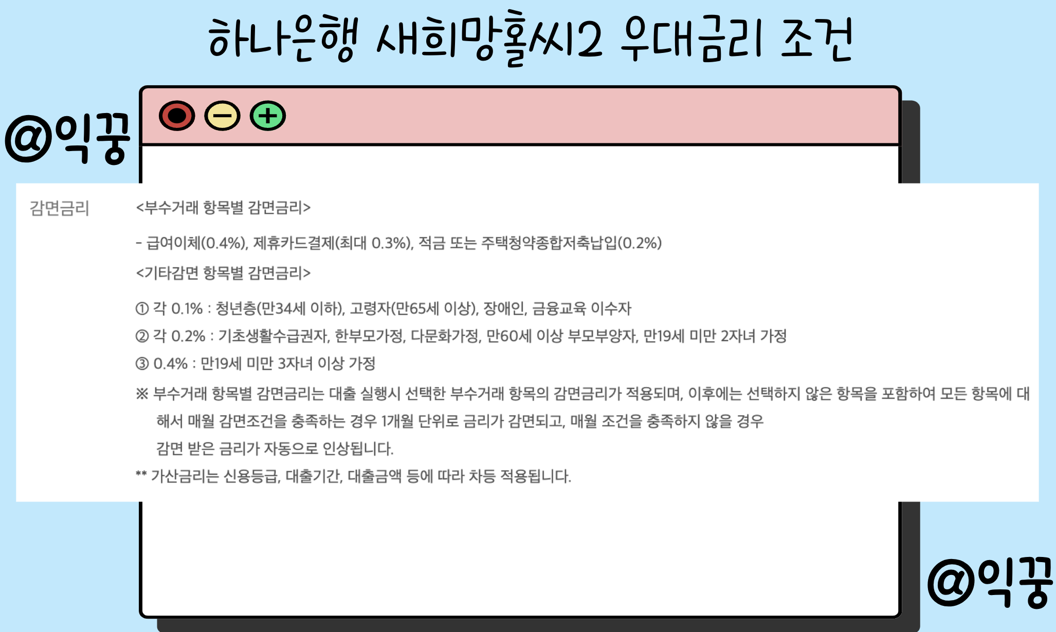 하나은행 새희망홀씨2 대환대출 조건 우대금리 혜택 신청방법 총정리2