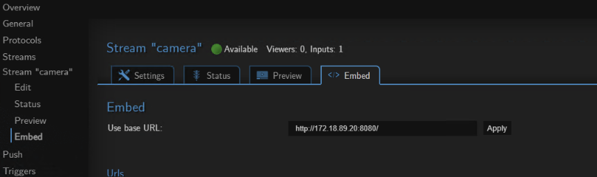 스트림의 "Embed" 탭을 선택 화면