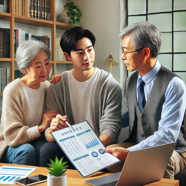 은퇴 준비를 위해 재정 상담을 받는 부부