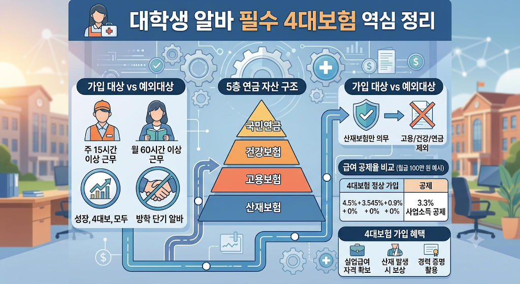 대학생 아르바이트 4대보험 가입 조건 및 공제율 완벽 정리: 알바생 필수 체크리스트