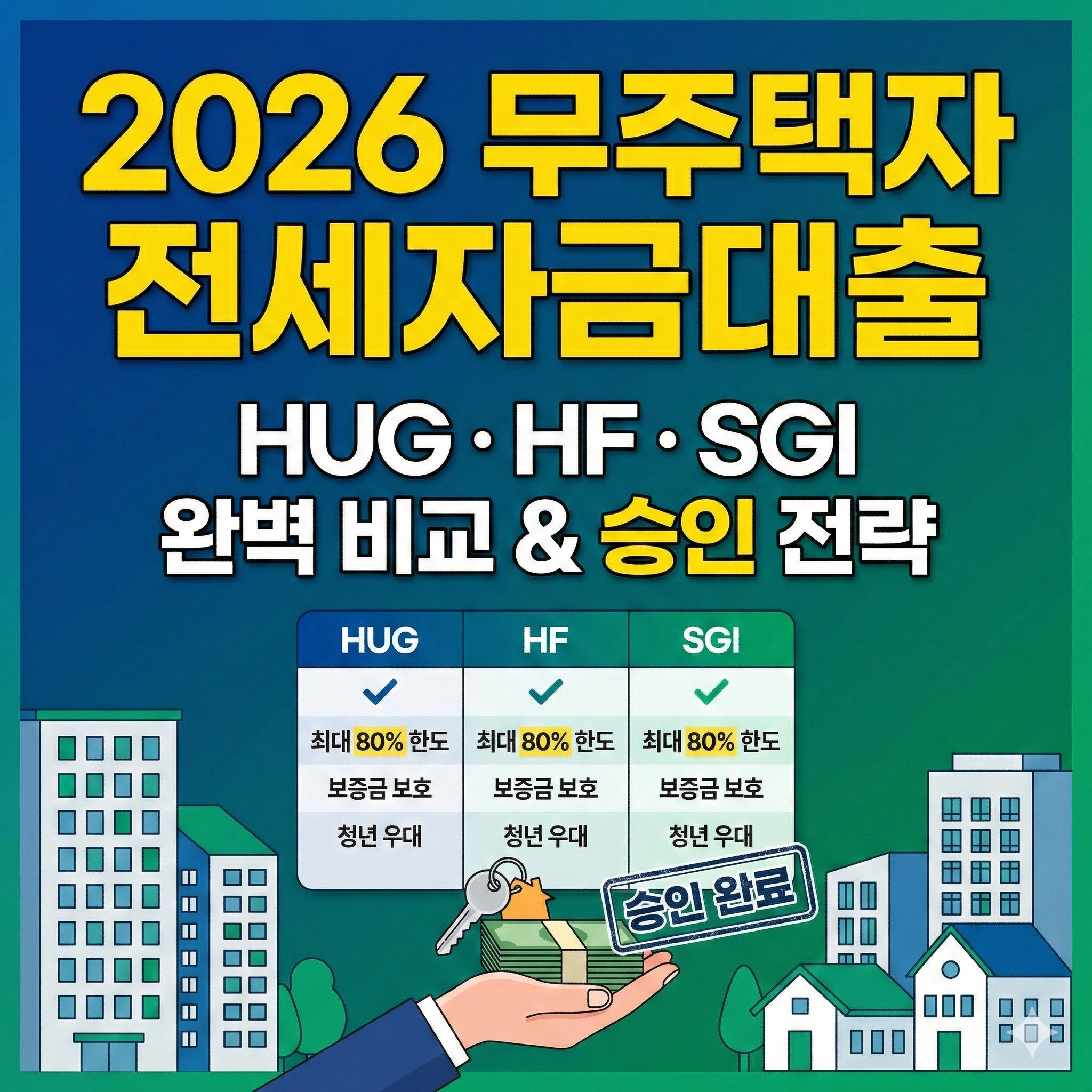 무주택자 전세자금대출 조건 및 한도 완벽 가이드 (HUG&middot;HF&middot;SGI 비교)