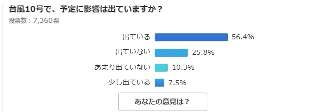태풍 10호로 인해 일정에 영향을 받고 있나요?