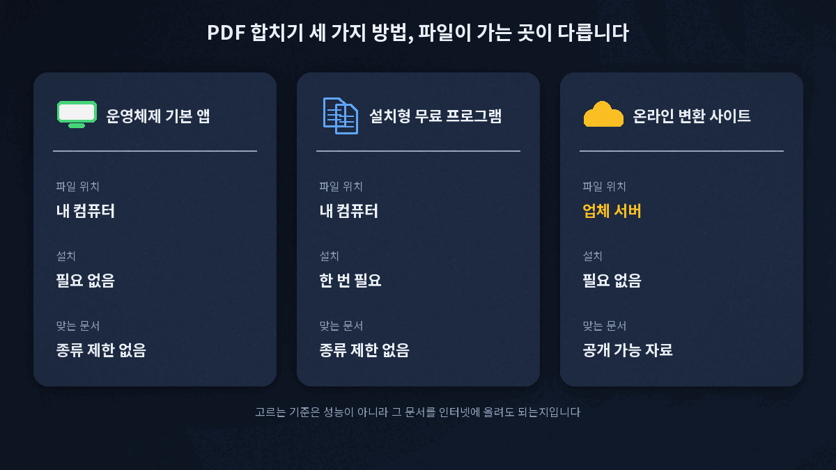 PDF 합치기 방법 3가지 파일 처리 위치 비교