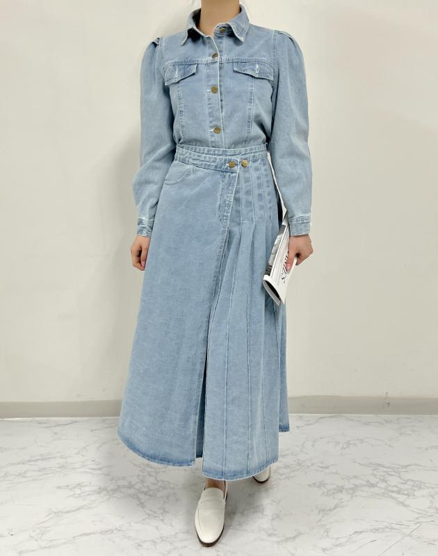 3 20이후순차발송예정 라델 데님 숏 롱 투피스 세트