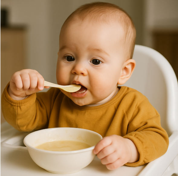 아기 이유식 먹고 있는 사진