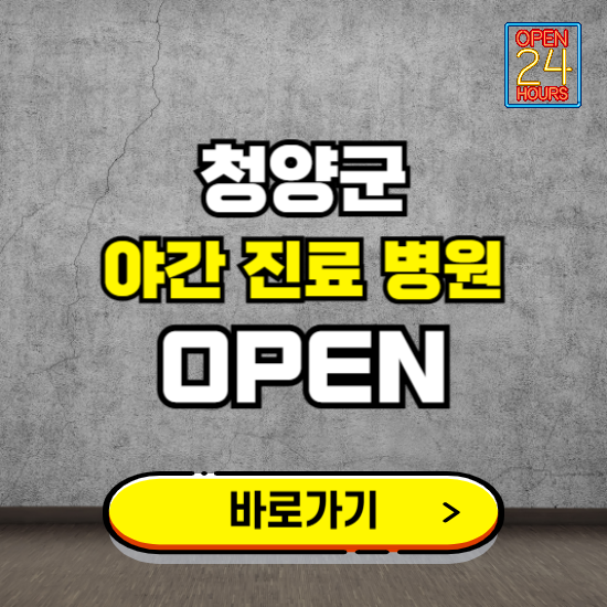 청양군 야간진료 병원 찾기 ❘ 24시 심야 밤 늦게 여는 병원