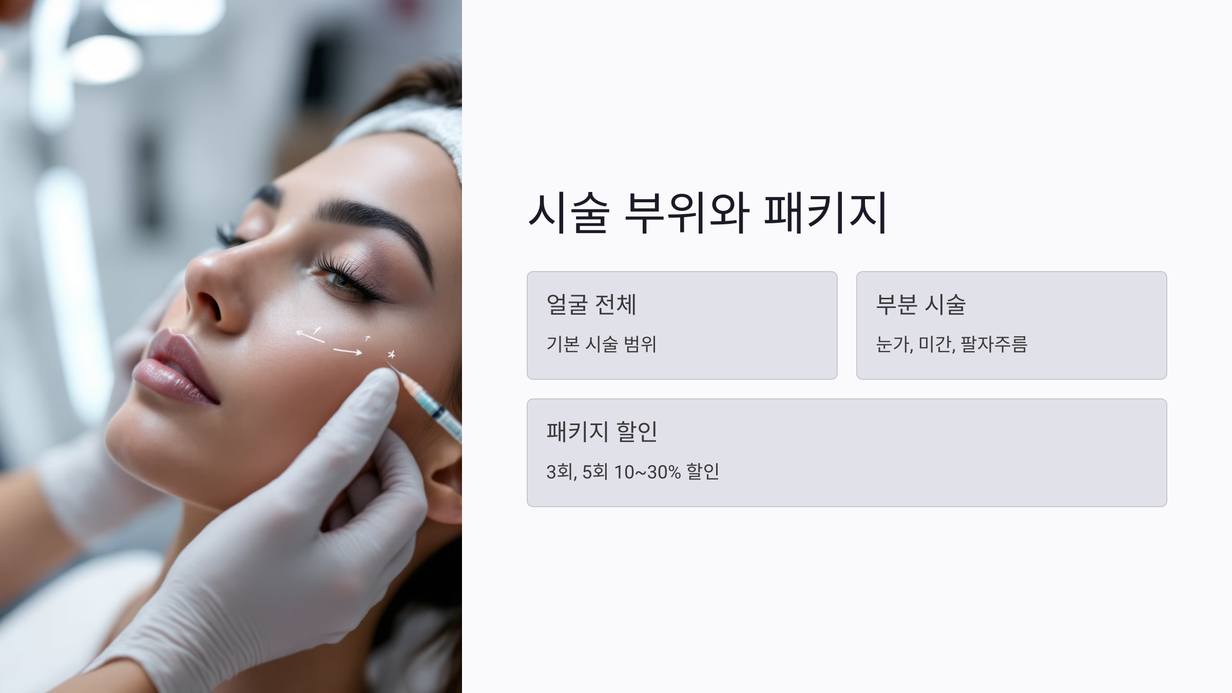 시술 부위와 패키지 구성에 따른 가격 변화