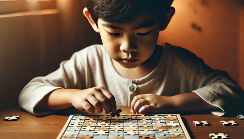 퍼즐 조각을 맞추며 집중하는 아이