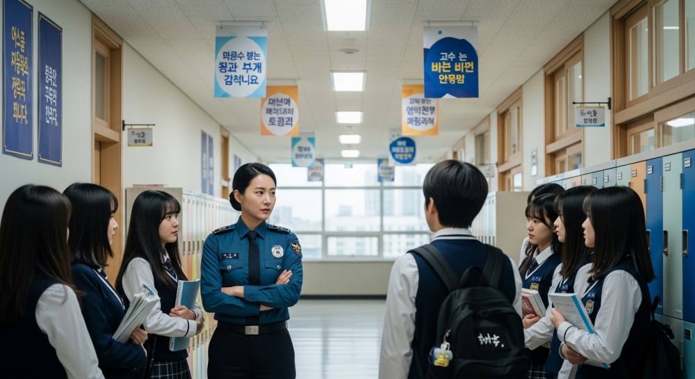 고등학교에 경찰 출동한 사진