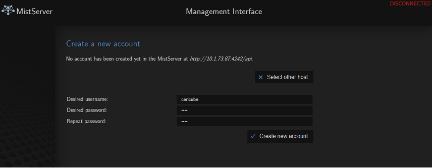 MistServer 관리자 계정 생성 화면