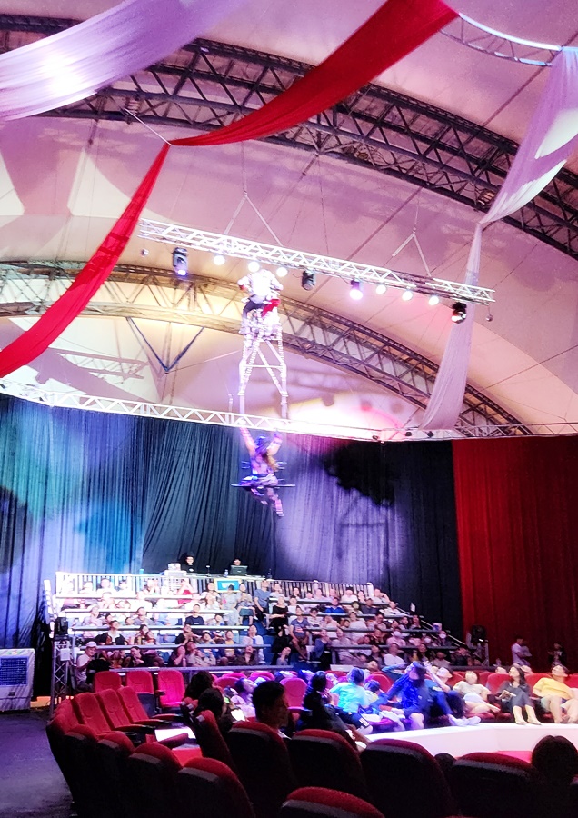 서커스 공연중 공중 오토바이