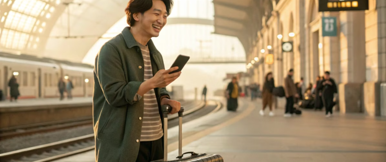 여행을 떠나며 즐거워 하는 사람