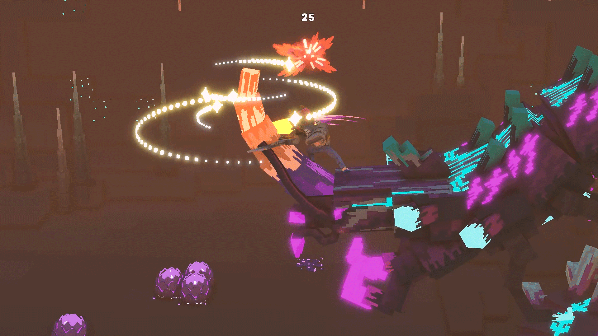 보스에게 마지막 일격을 가하고 있다.