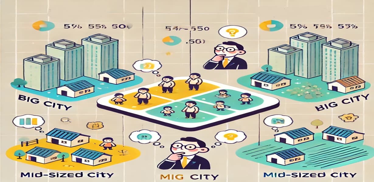 2025년 복지 재산 기준에서 대도시, 중소도시, 농촌의 자산 상한선 차이를 표현한 인포그래픽 이미지