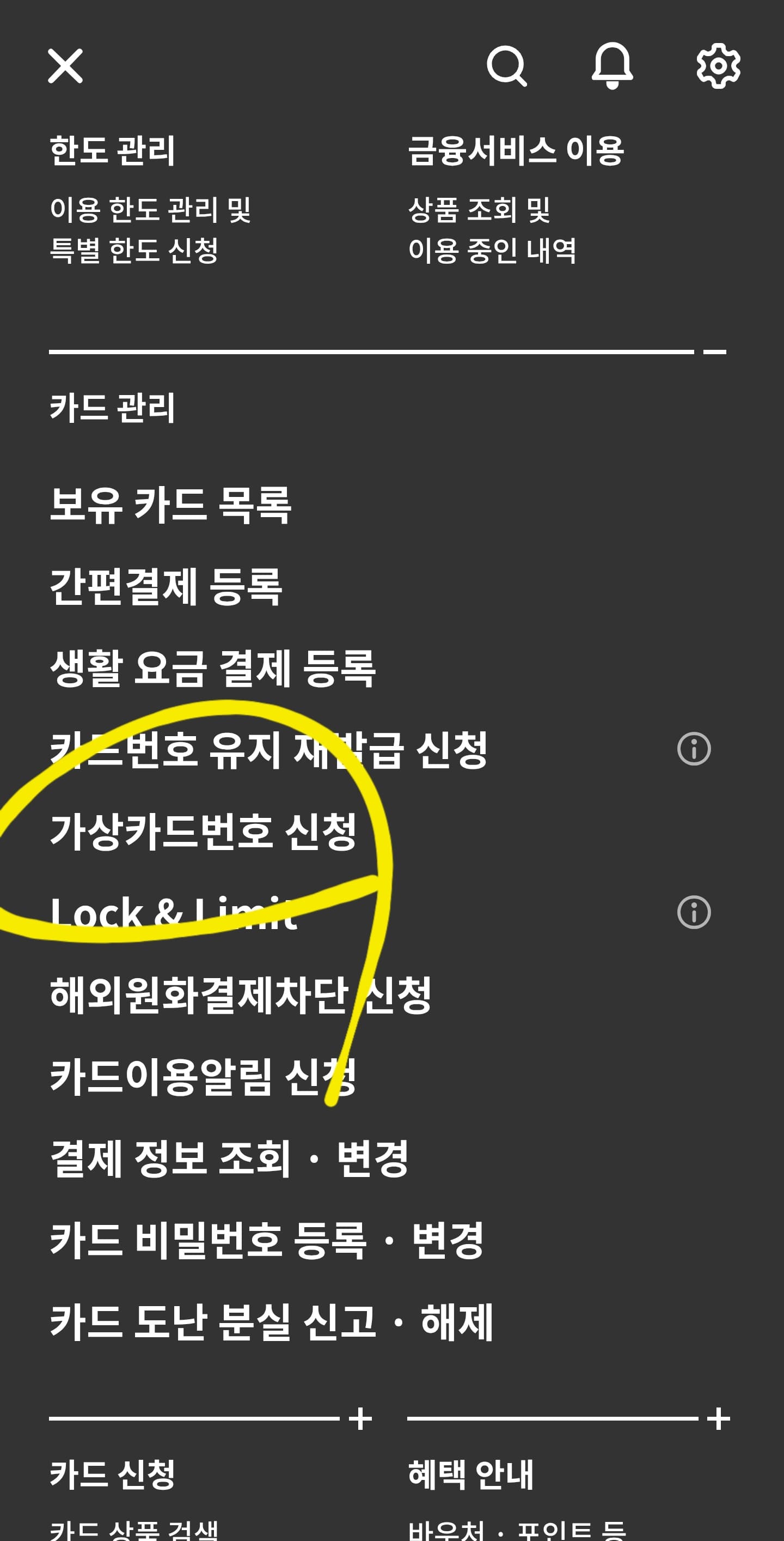 카드관리 - 가상카드번호 신청