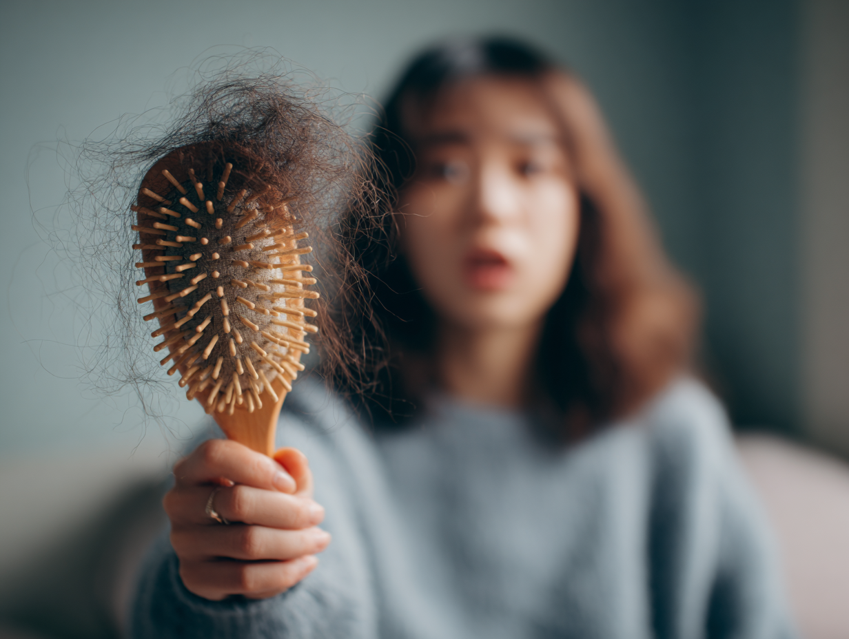 여자 탈모 증상, 머리 빠짐, 빗에 낀 머리카락, 정수리 탈모 자가진단, 휴지기 탈모, 가는 모발