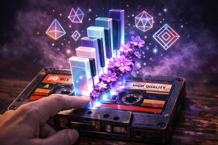 90년대 R&amp;B 화성학과 현대적 비트가 결합된 뉴트로 사운드 시각화.