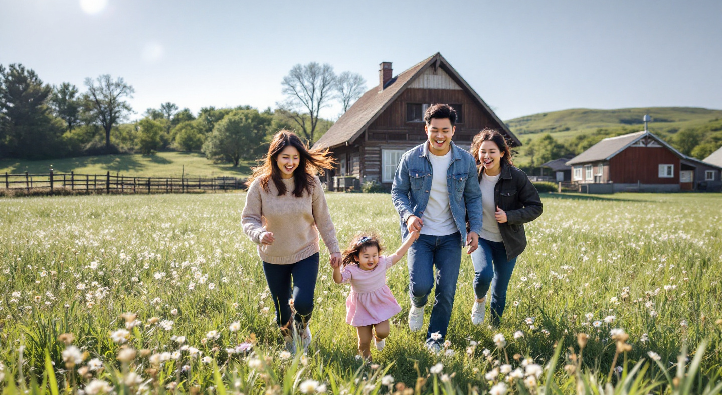 뛰어놀고 있는 가족