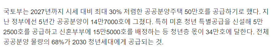 '미혼 청년 주택공급 늘린다' - 머니투데이 기사