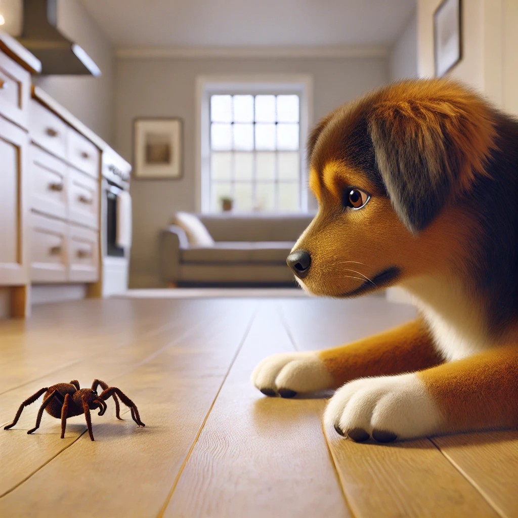 반려동물을 키우는 집에 거미가 나타난 사진