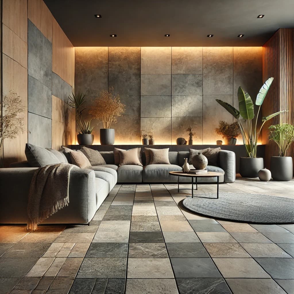거실-타일의-질감-활용:촉감과-시각의-조화