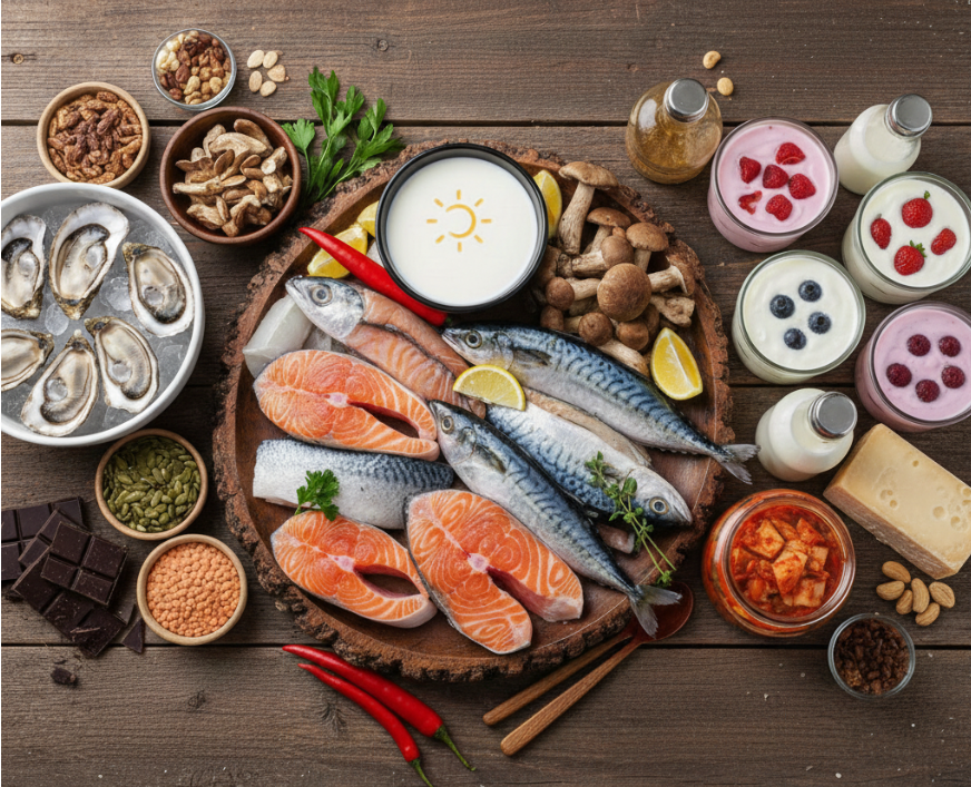 비타민D, 아연, 유산균이 풍부한 음식