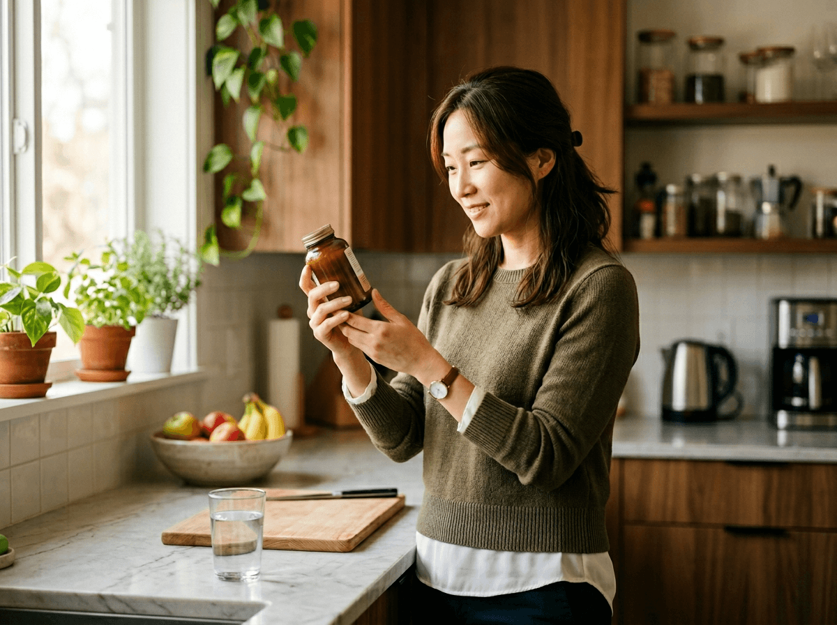 건강 식단을 준비하며 영양 성분표를 확인하는 직장인 사진