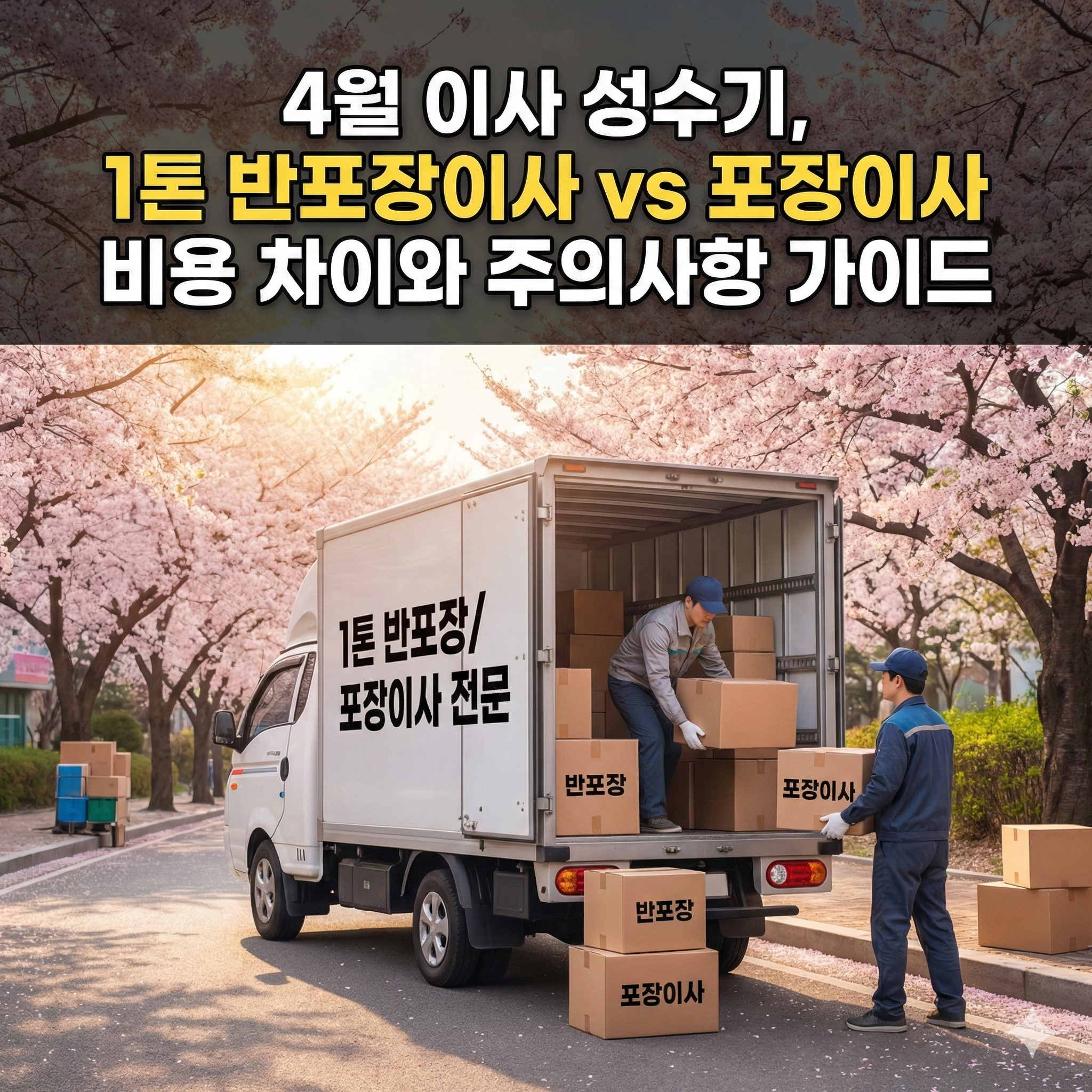 4월 이사 성수기, 1톤 반포장이사 vs 포장이사 비용 차이와 주의사항 가이드