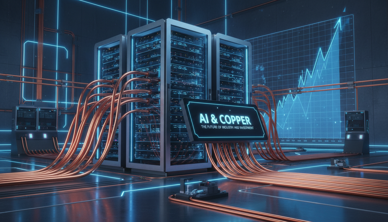 2026년 AI 데이터센터 전력난과 구리 슈퍼사이클로 인한 대한전선 주가 상승을 상징하는 3D 일러스트레이션