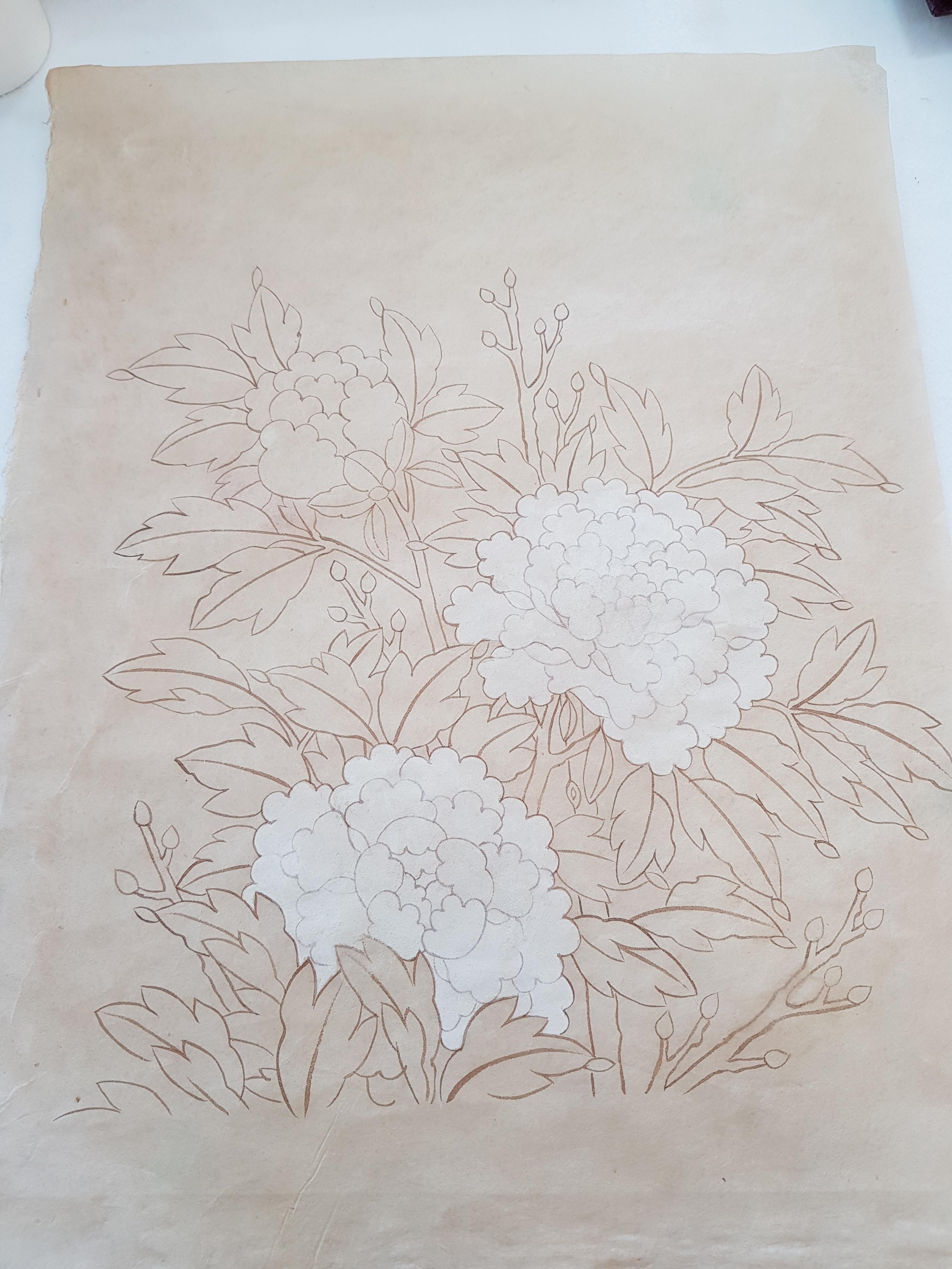 민화모란바탕채색