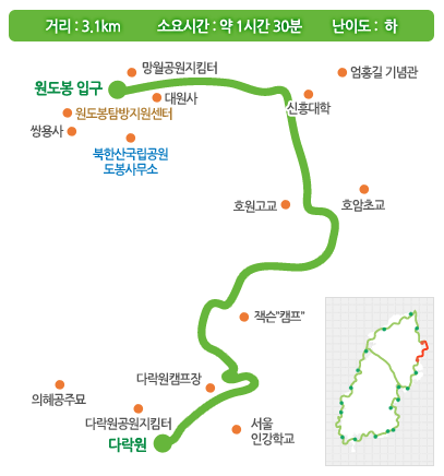 북한산둘레길 17구간 다락원길 지도 쌍용사 원도봉 망월공원 다락원 트레킹 등산 날씨 정보