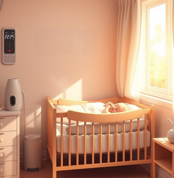 편안한 방에서 자고 있는 아기