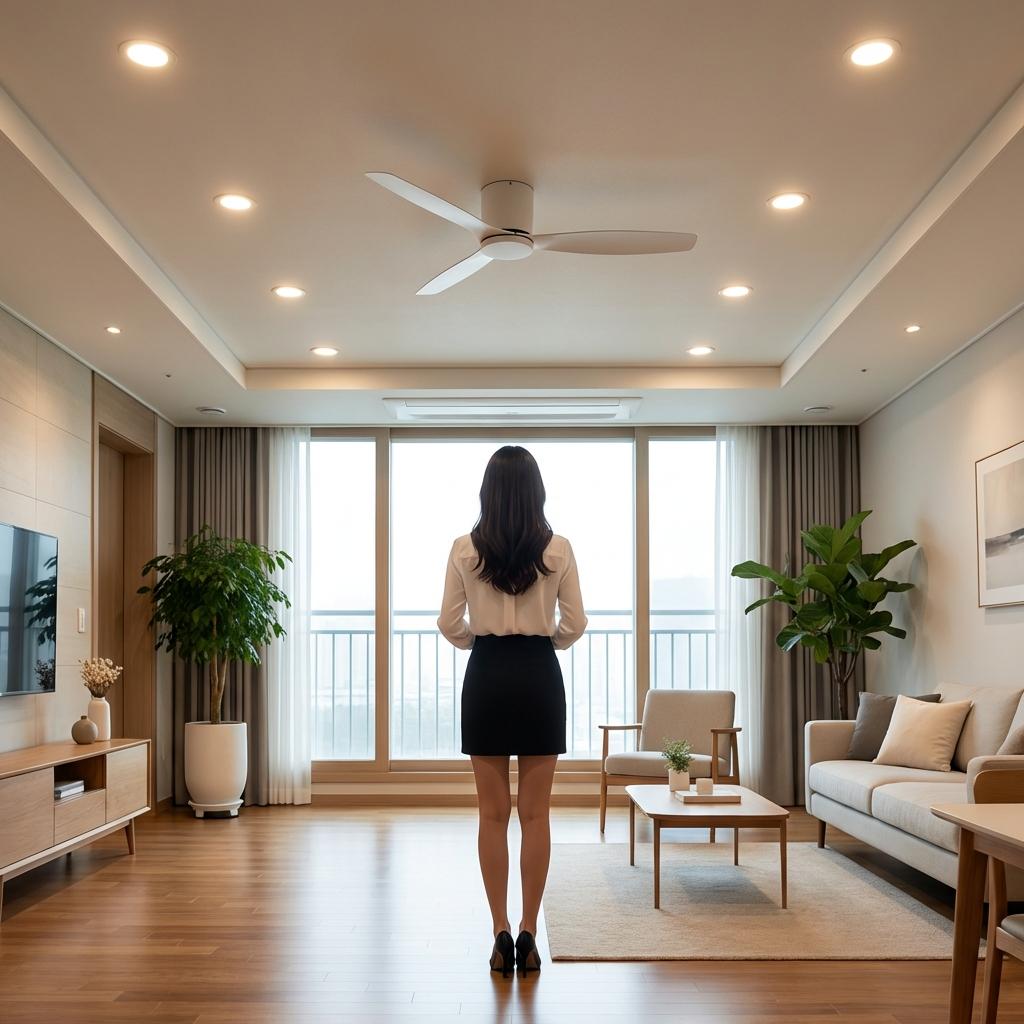 거실 실링팬 설치 시 매립등 간격 몇 cm가 적당할까?